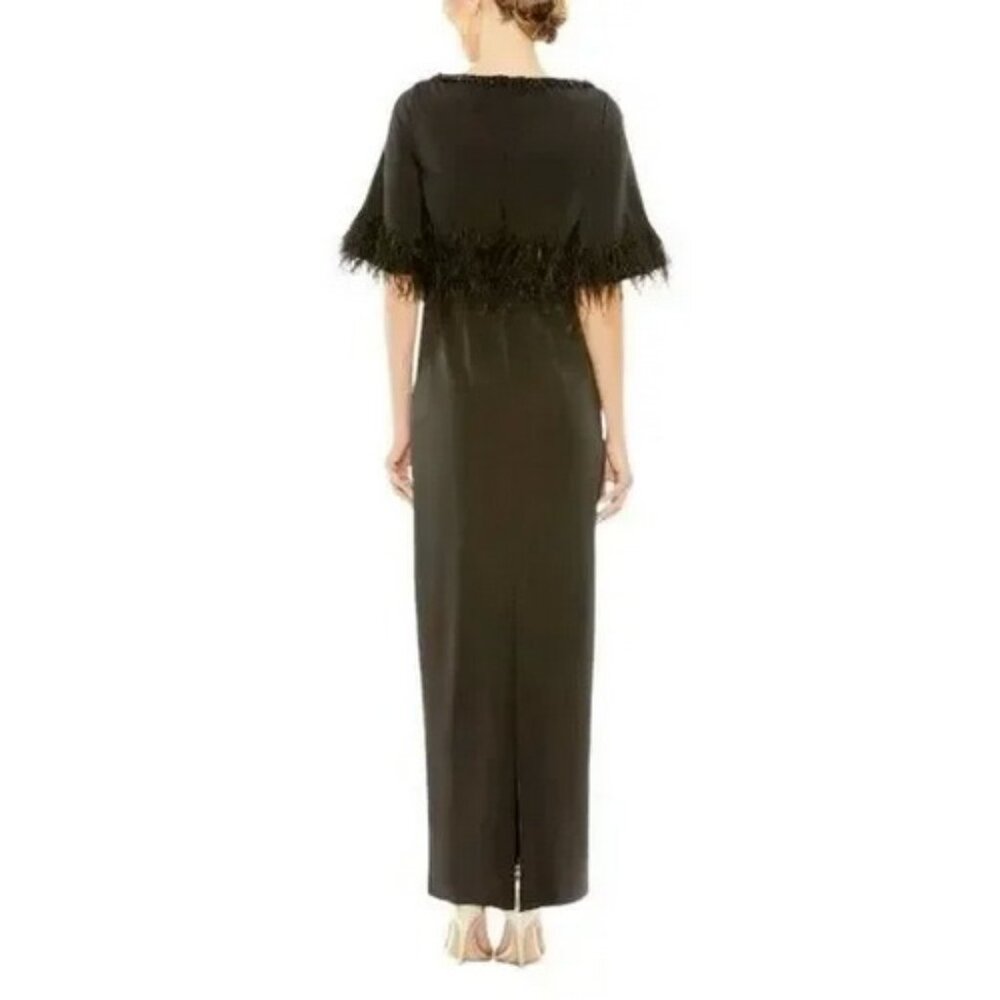 Mac Duggal Black Hand Beaded Crystal Neck Feather Detail Dress - Picture 2 of 3